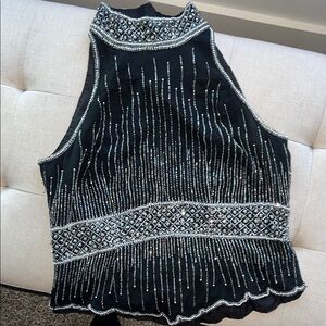 Adrianna Papell Black and Silver Beaded Tank Top